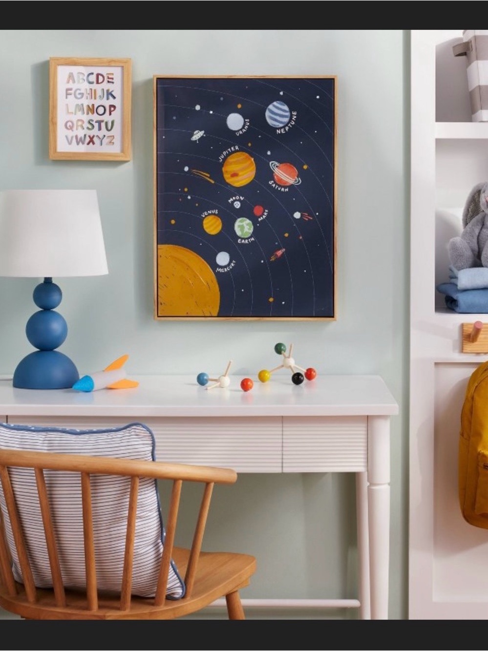 Kids Solar System Wall Art Print - Navy and Yellow
